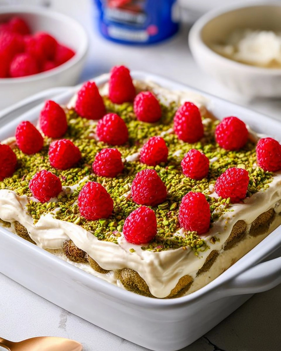 Tiramisu aux framboises et aux pistaches